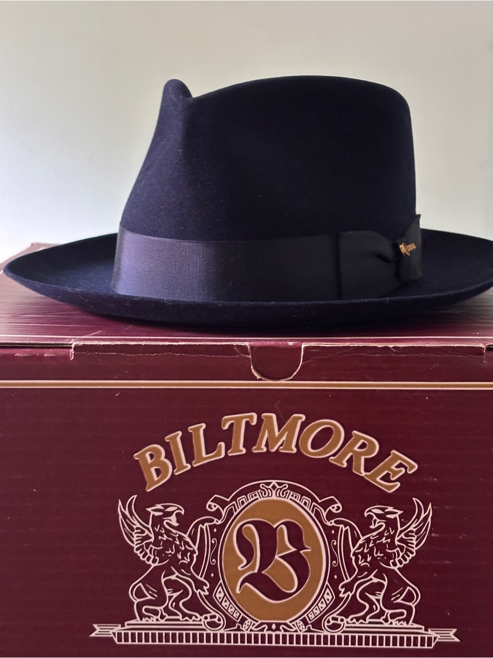 Biltmore Blue Black Wool Fedora with Grosgrain Band - Picture 2 of 8